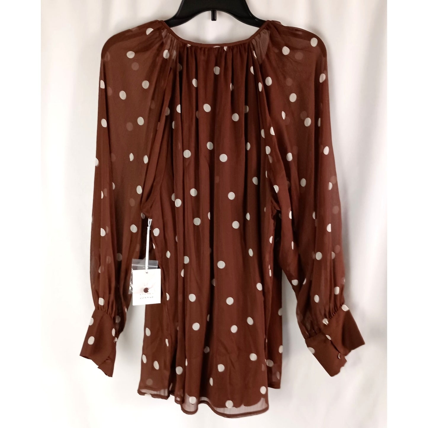 LC Lauren Conrad Shirred Neck High Cuff Tunic Brown Randy Dots Size XL