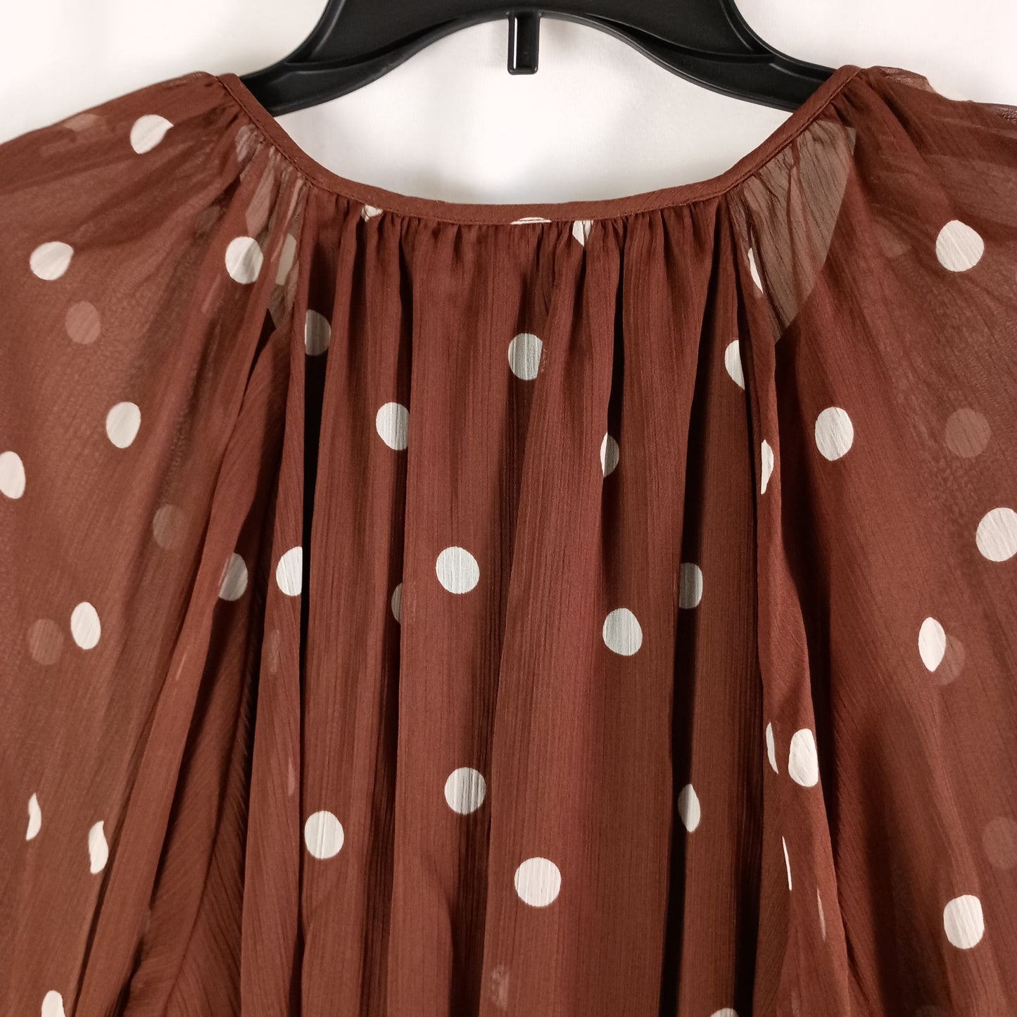 LC Lauren Conrad Shirred Neck High Cuff Tunic Brown Randy Dots Size XL