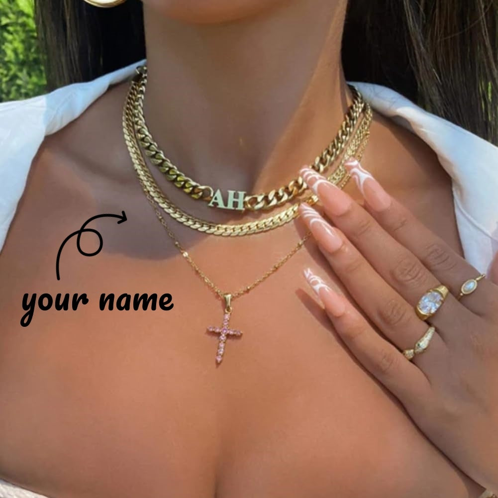 Creative Custom Letter Initial Necklace Stainless Steel Choker Necklace Personalized Cuban Chain Christmas Gifts