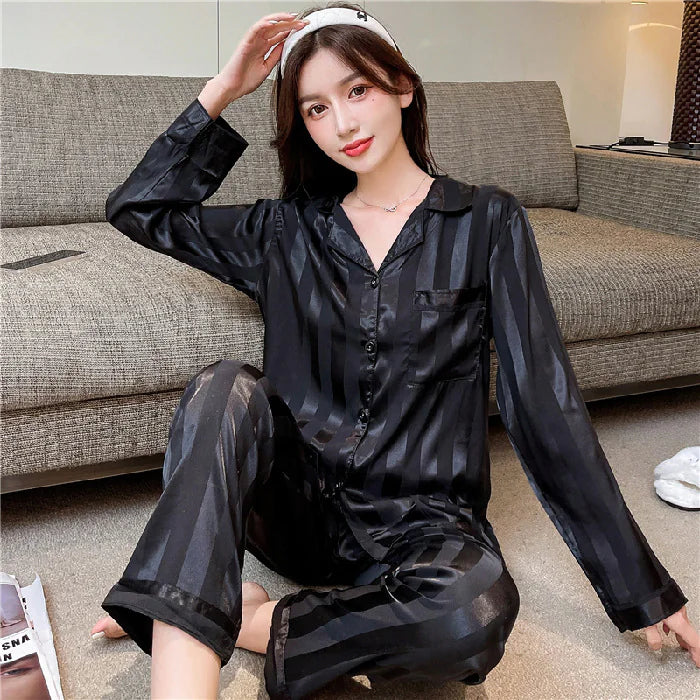 Silky Satiny Striped Pajamas Relaxed fit Luxury and Comfort Excellent Gift Idea 5 colors M-XL