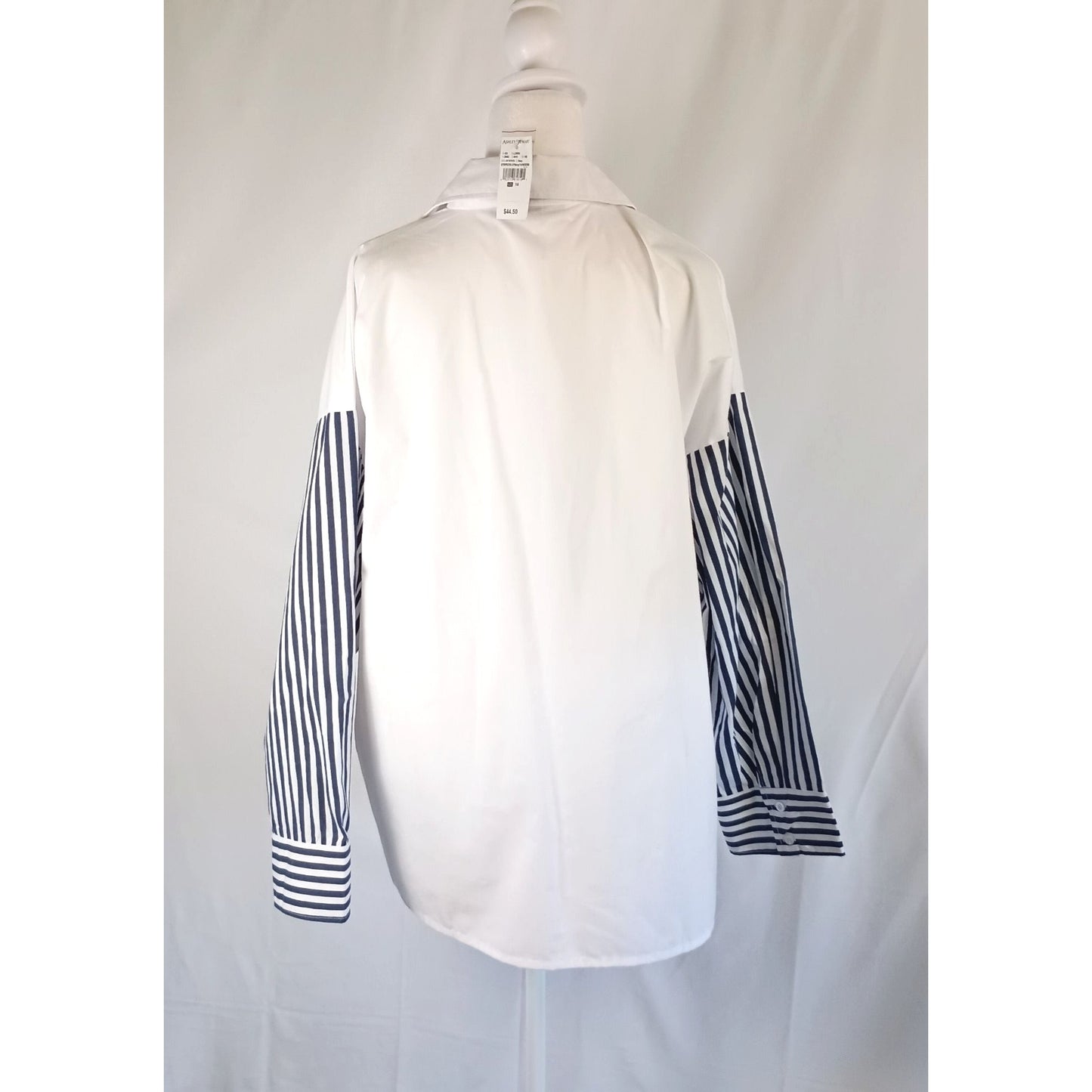 Ashley Stewart long sleeve oversized blouse white with striped sleeves size 14