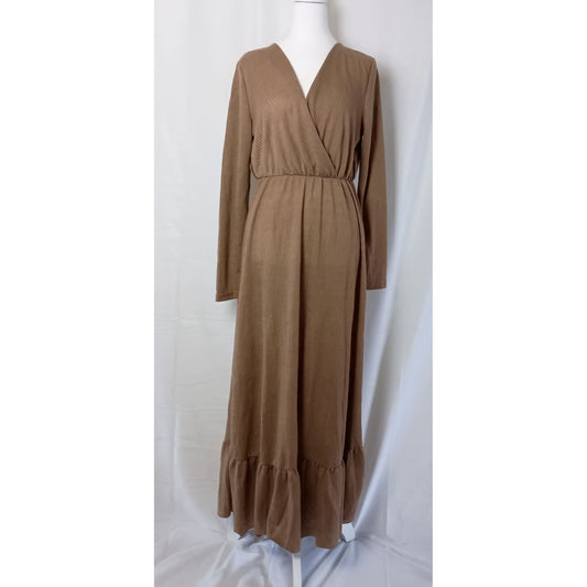 Just Addict Paris v neck long sleeve ruffle hem maxi dress size L