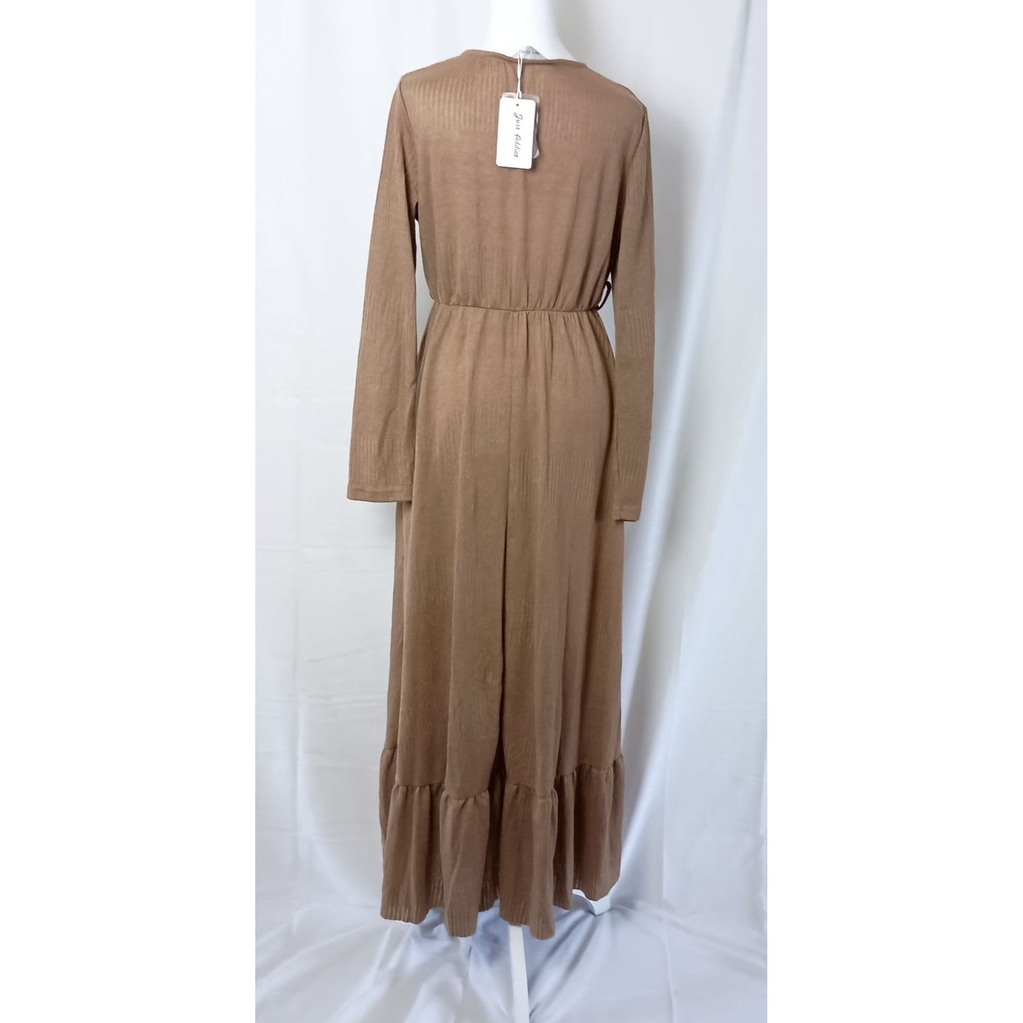 Just Addict Paris v neck long sleeve ruffle hem maxi dress size L