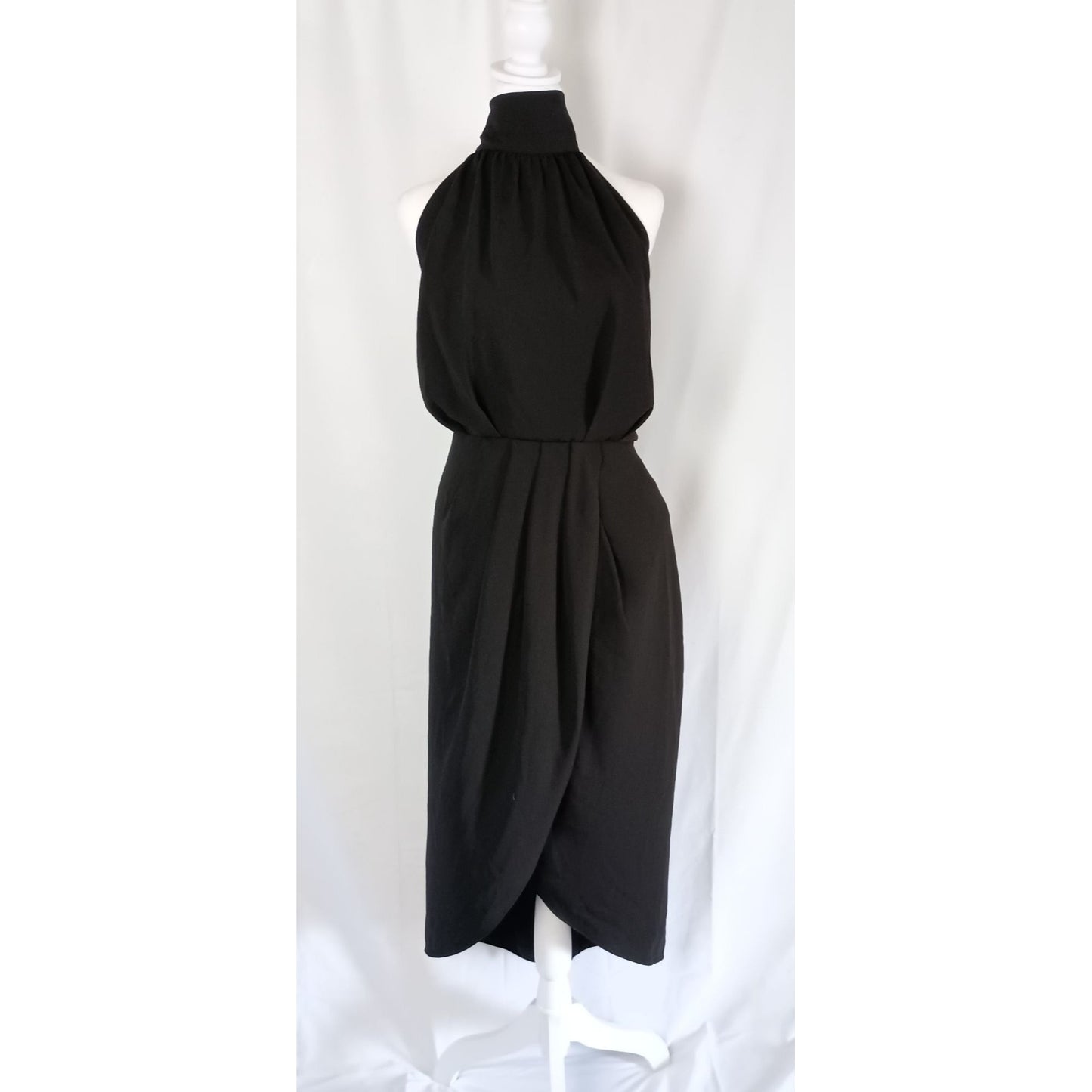 City Chic black halter neck tie open back waist defined dress size 16