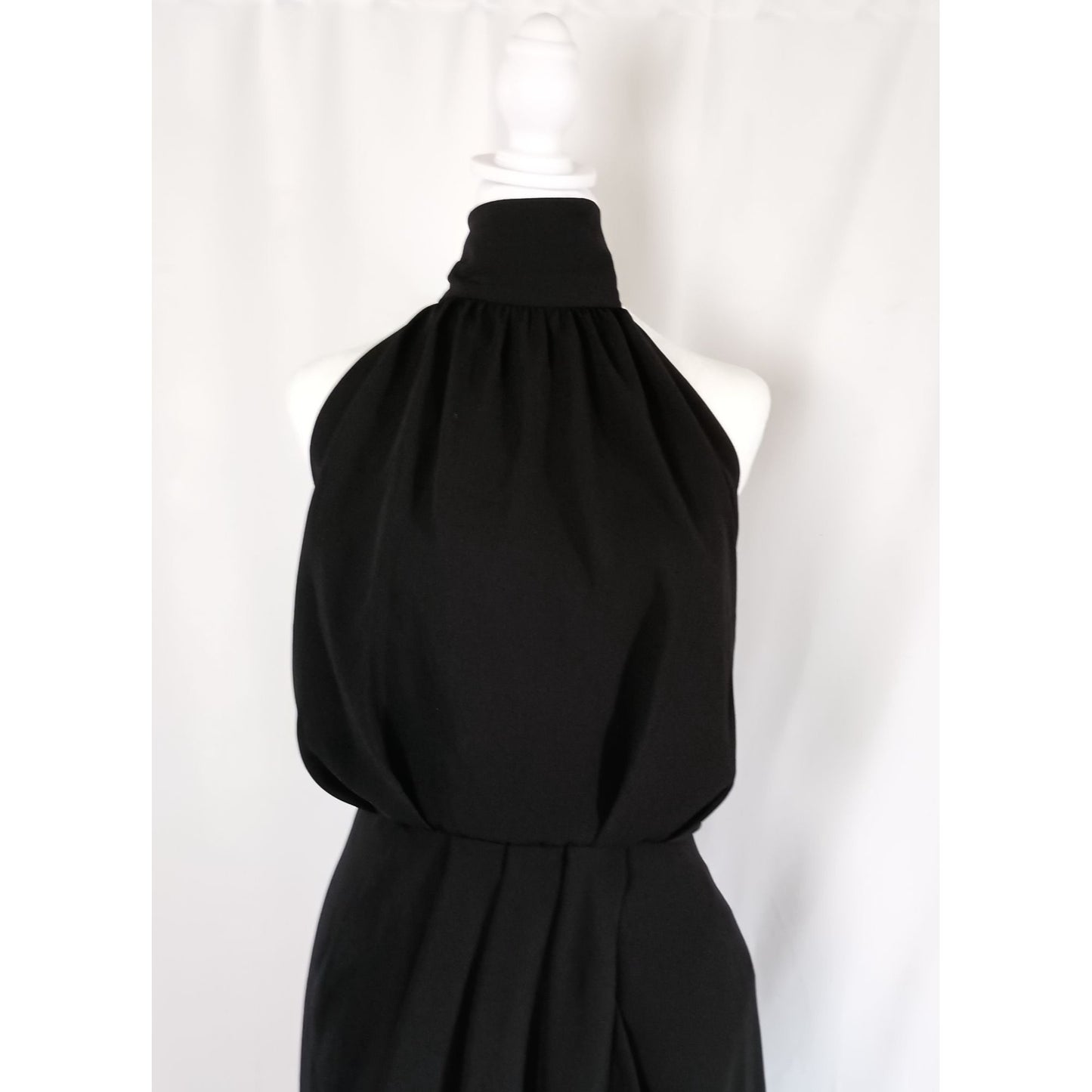 City Chic black halter neck tie open back waist defined dress size 16