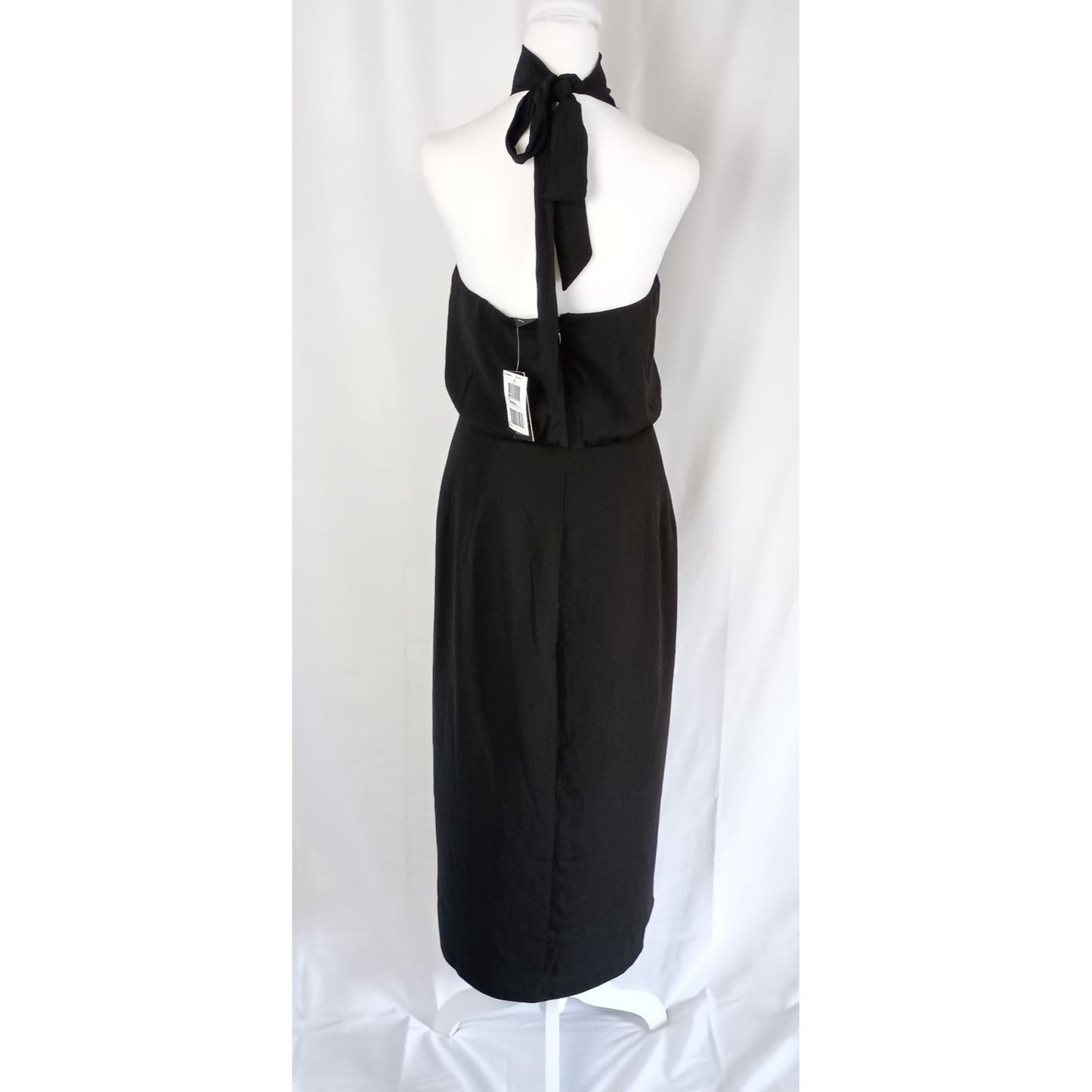 City Chic black halter neck tie open back waist defined dress size 16