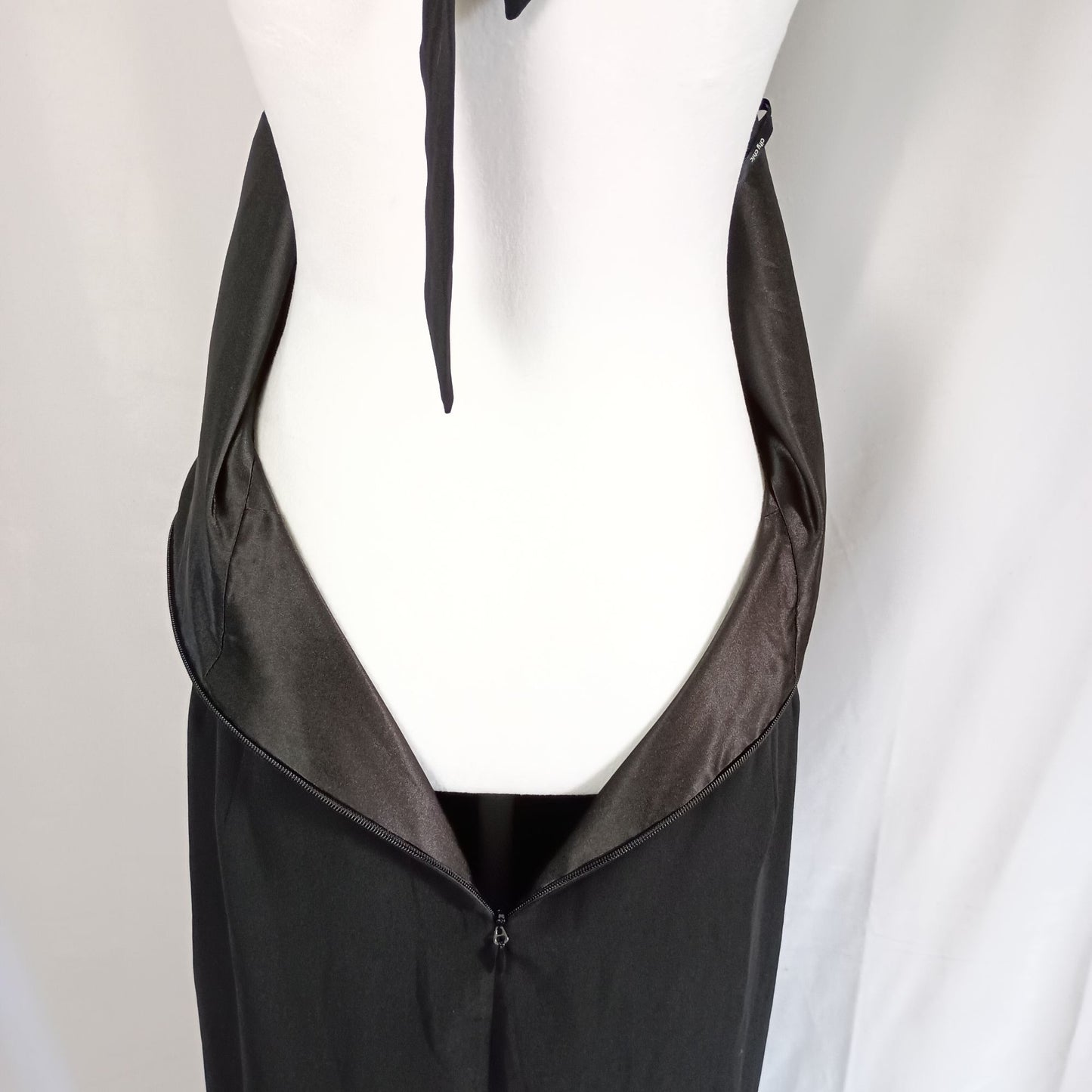 City Chic black halter neck tie open back waist defined dress size 16