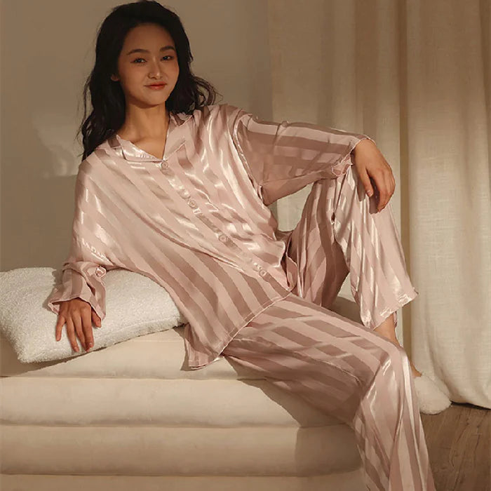 Silky Satiny Striped Pajamas Relaxed fit Luxury and Comfort Excellent Gift Idea 5 colors M-XL