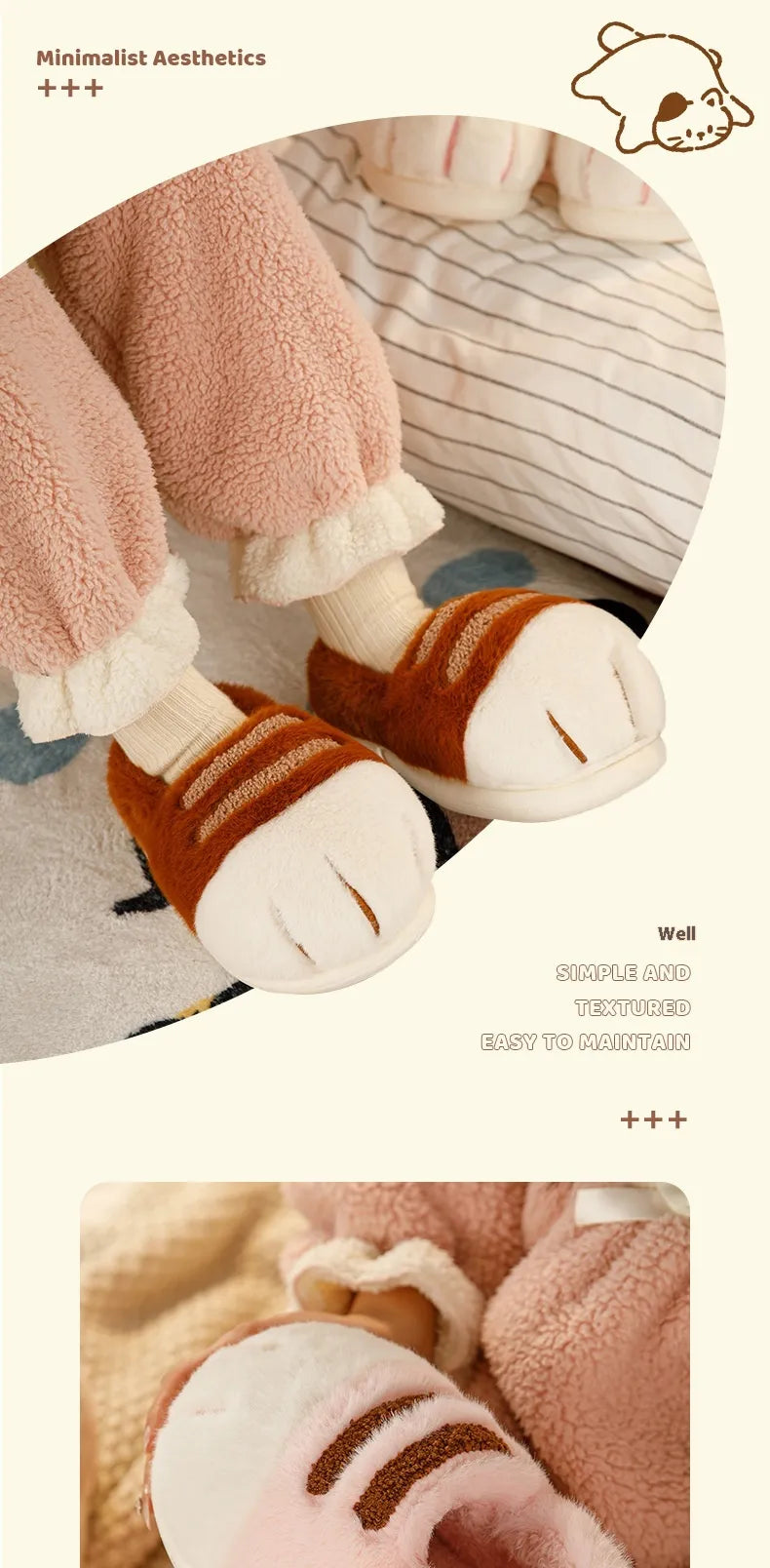 Cat Paw Fluffy Slippers Inner Velvet thick, soft-soled slippers