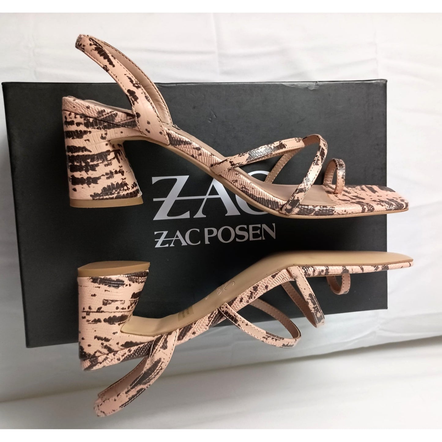 Zac Posen Sammy light pink snake print toe loop heels size 8.5