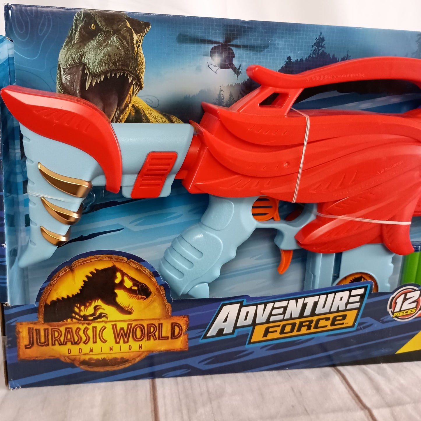 Jurassic World Adventure Force pyroraptor pump action clip feed blaster