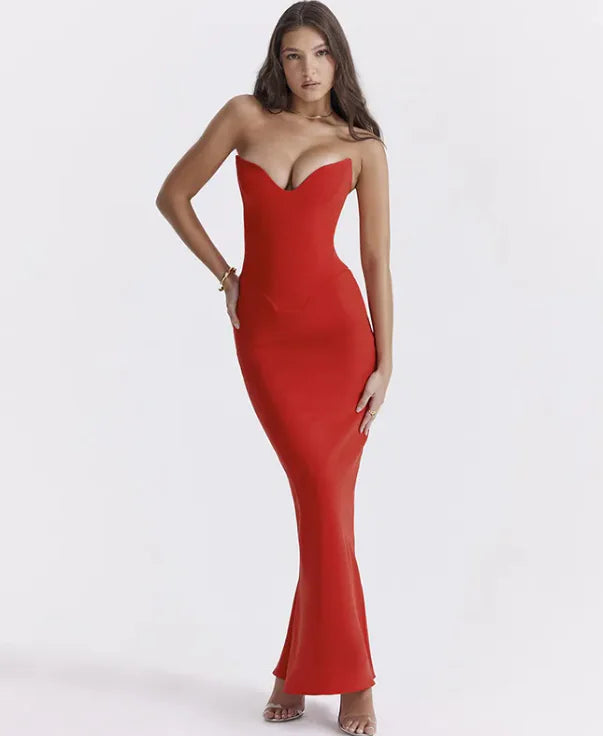 The Viral Dress Sleek Deep Plunge Tube Maxi Dress 3 colors Sizes S-L