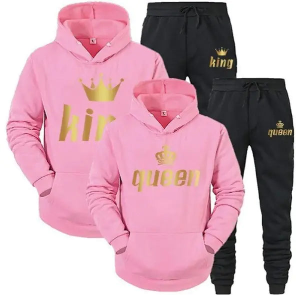 Matching King Queen Hoodie & Jogger set Couple Matching Sets Great Gift Idea 5 Colors Sizes S-3XL