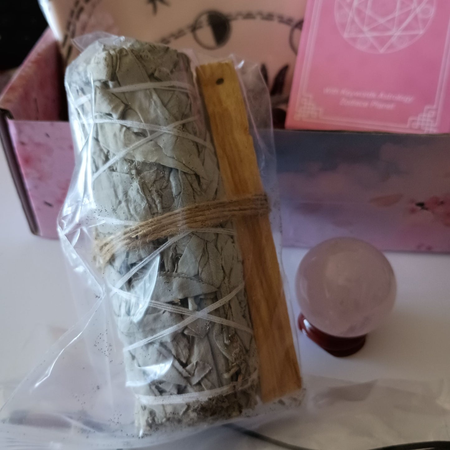 Holistic Self-Care Gift Set: Tarot Cards Crystal Ball Stone Palo Santo Sage & Cloth