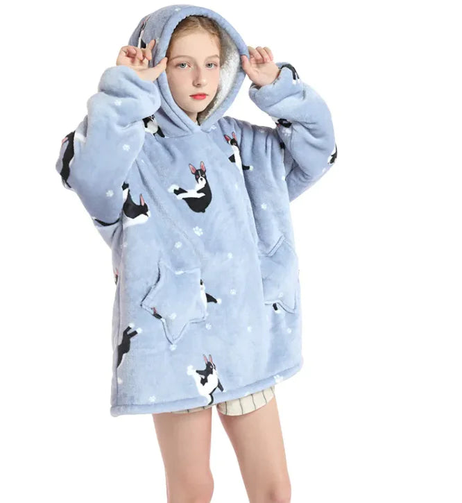 Kids Hoodie Blanket Warm Kangaroo Pocket Long Cow Giraffe Tie Dye Panda Loungewear