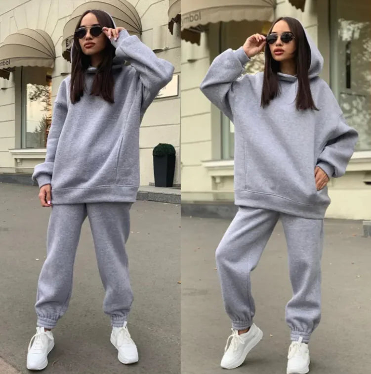 Women's Hooded Sweater And Pants Suit