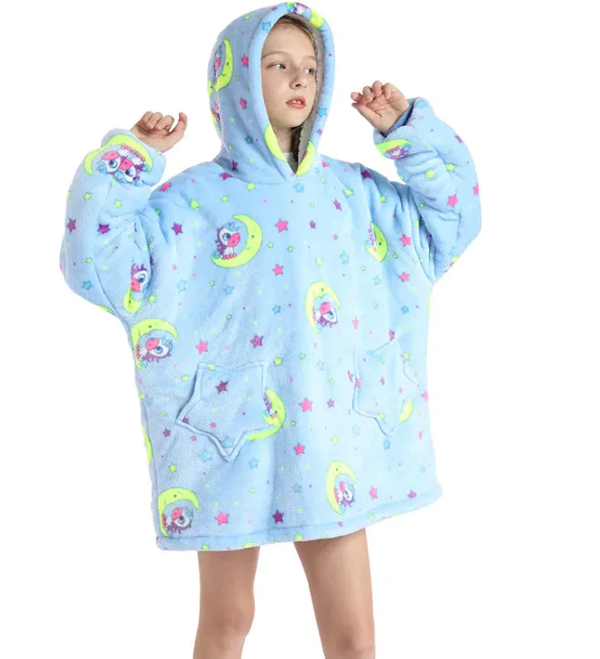 Kids Hoodie Blanket Warm Kangaroo Pocket Long Cow Giraffe Tie Dye Panda Loungewear