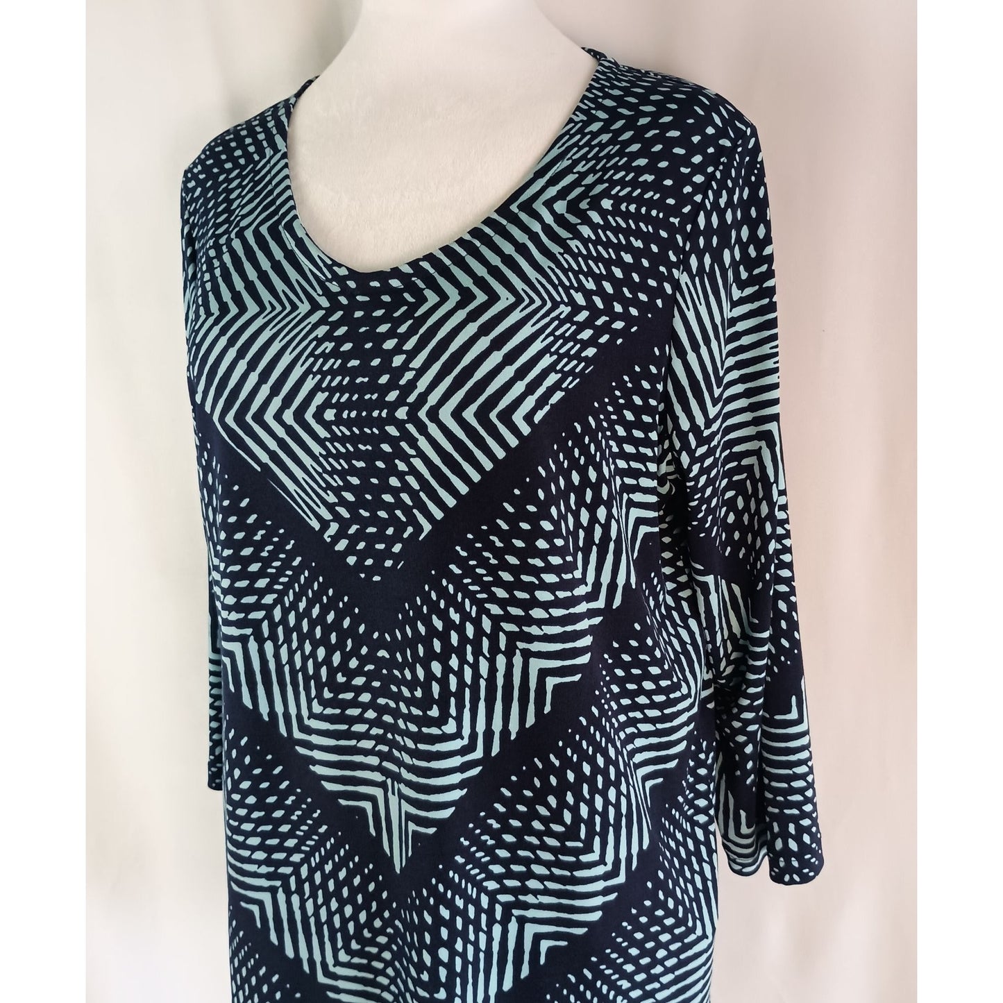 Chicos ladies round neck abstract tunic top blouse blue size chicos 1