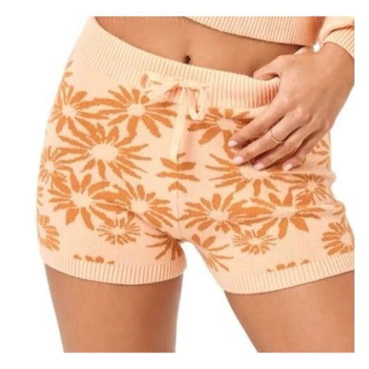 L*Space Plumeria Shorts - Jacquard Knit, Orange Floral, Size L