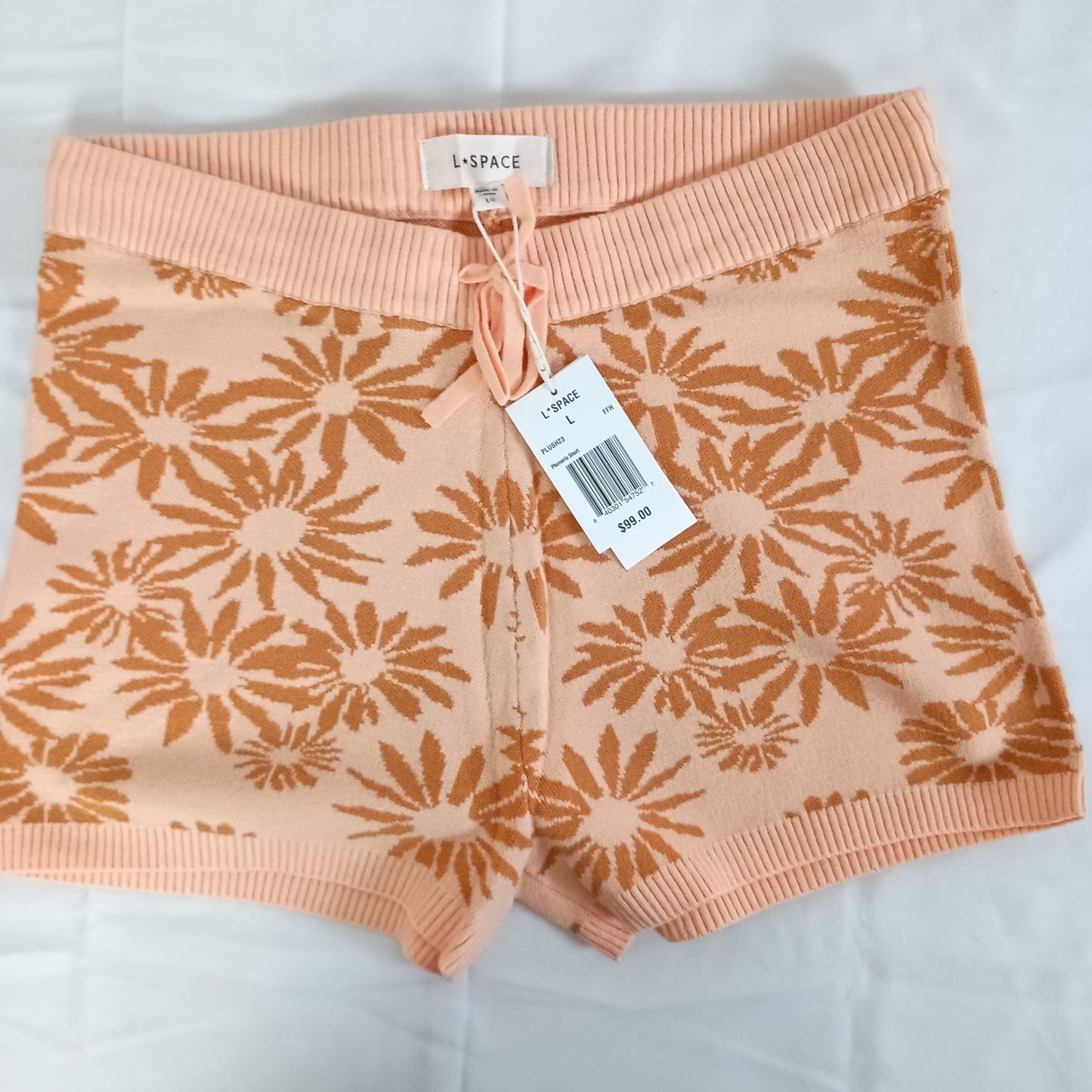 L*Space Plumeria Shorts - Jacquard Knit, Orange Floral, Size L