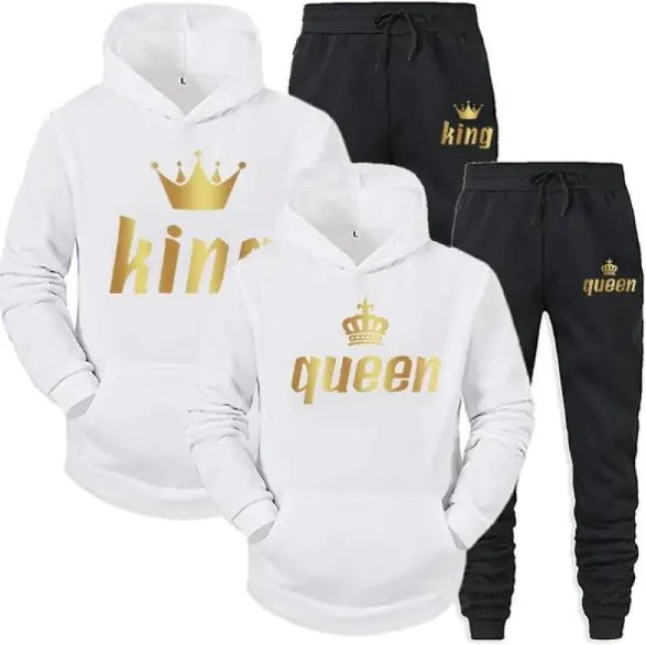 Matching King Queen Hoodie & Jogger set Couple Matching Sets Great Gift Idea 5 Colors Sizes S-3XL