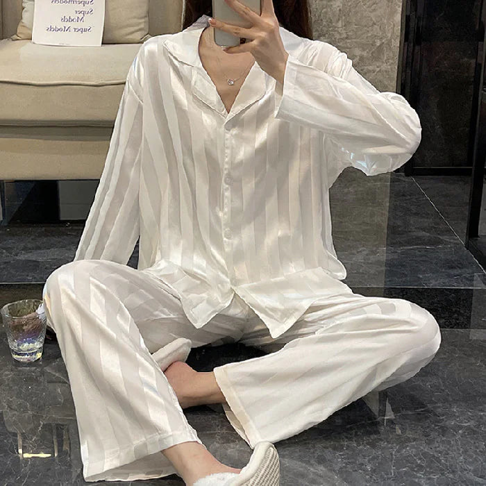 Silky Satiny Striped Pajamas Relaxed fit Luxury and Comfort Excellent Gift Idea 5 colors M-XL