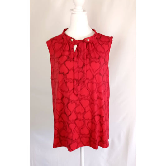 Liz Claiborne red hearts sleeveless neck tie blouse size XL