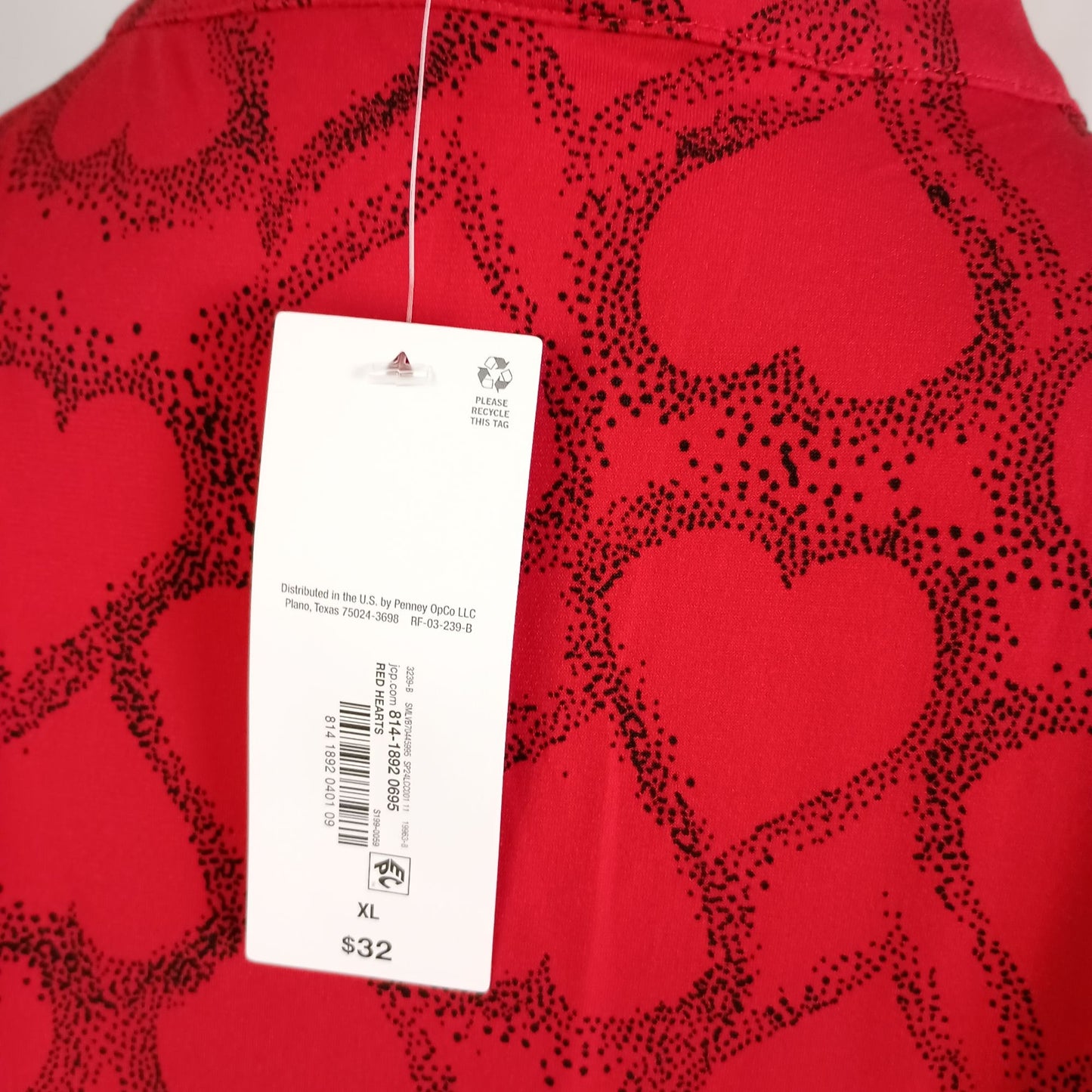 Liz Claiborne red hearts sleeveless neck tie blouse size XL