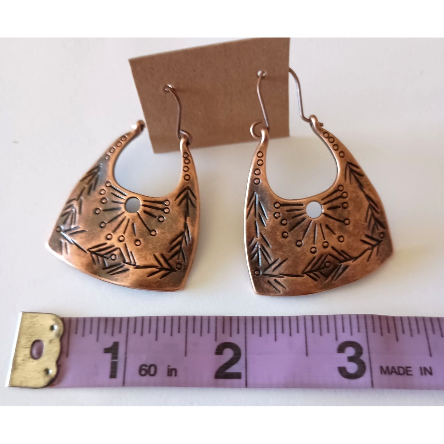 NEW Copper Tone Faux Patina Tribal Figural Earrings – Antique-Inspired 2-Inch Design