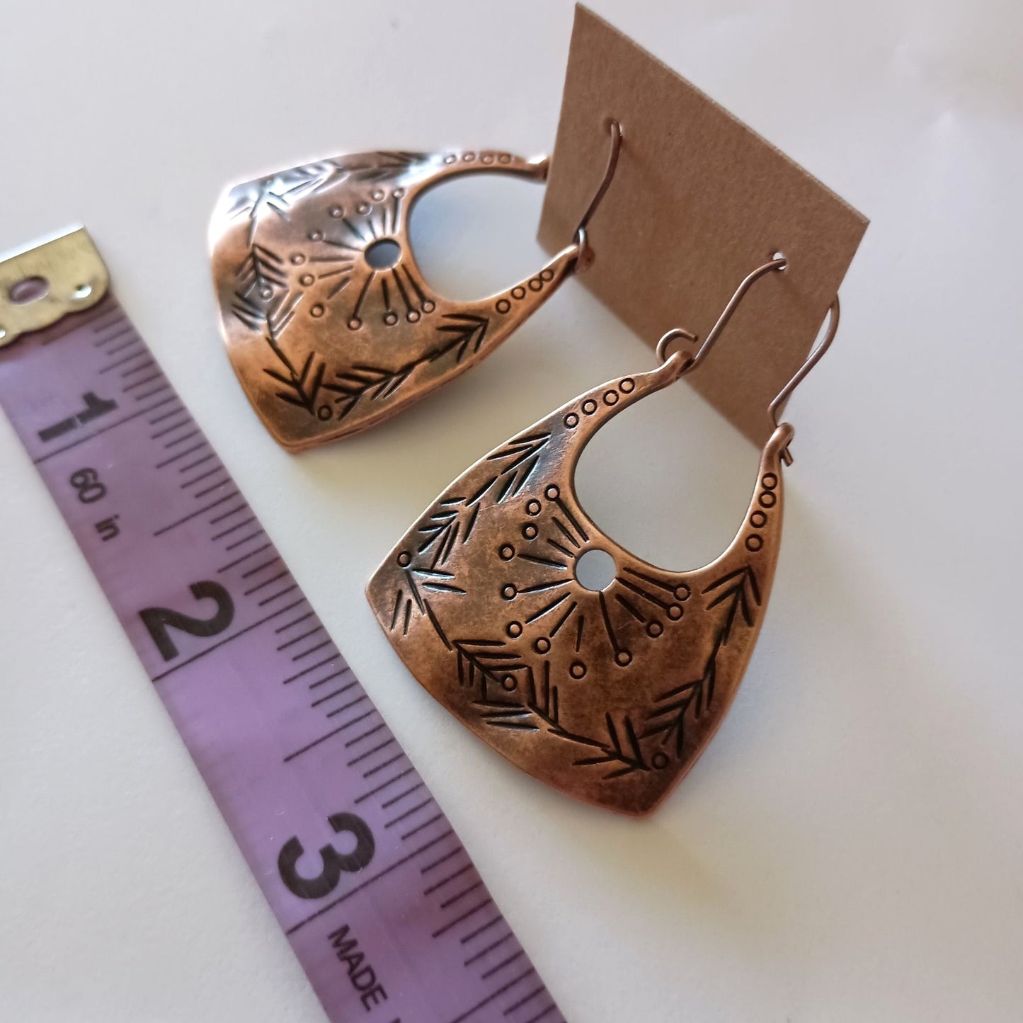 NEW Copper Tone Faux Patina Tribal Figural Earrings – Antique-Inspired 2-Inch Design