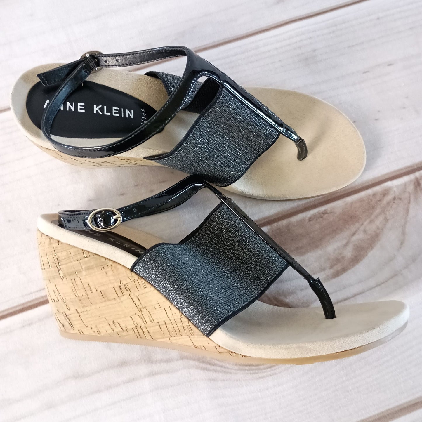 Anne Klein Ivana wedge heel ankle strap thong sandals iflex size 11 fit like a size 10