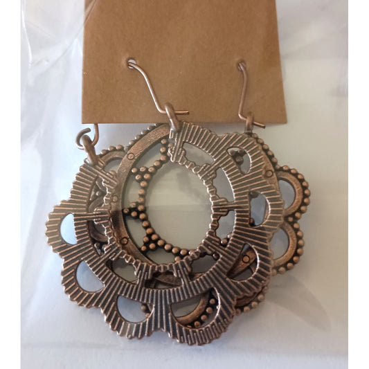 NEW Faux Patina Bronze Round Hoop Earrings – Ethnic Tribal Elegance"