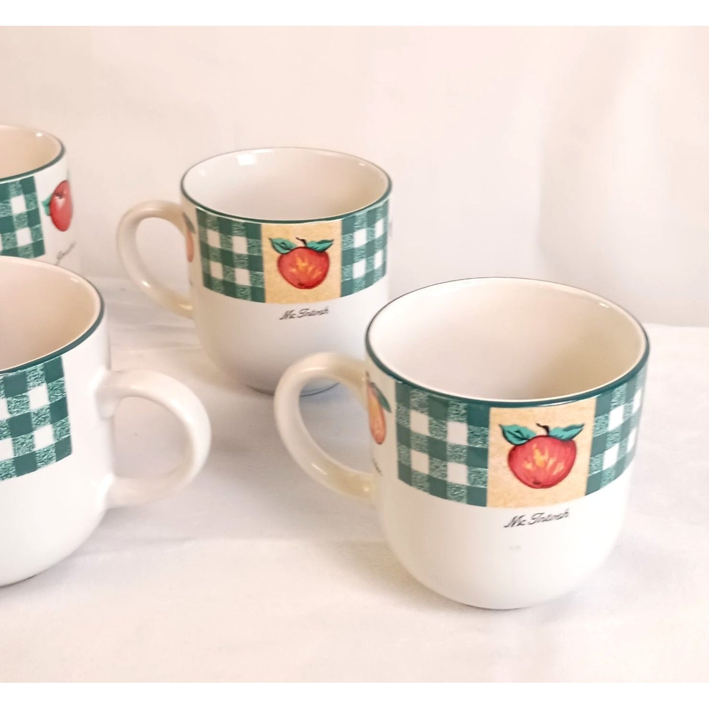 Tienshan Stoneware Apple A Day 8 oz Coffee Mug Set – Set of 8, Charming Fruit-Inspired Design