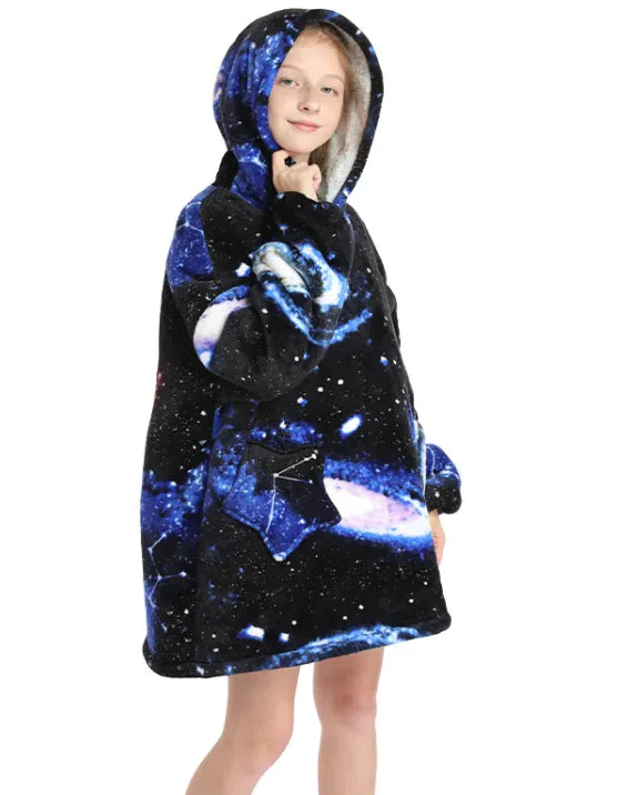 Kids Hoodie Blanket Warm Kangaroo Pocket Long Cow Giraffe Tie Dye Panda Loungewear